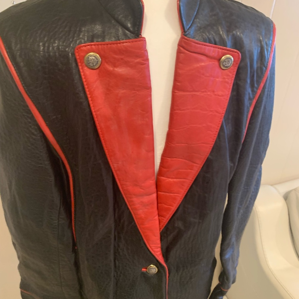 Alphom Vintage performance leather jacket black & burgundy size 40 women’s